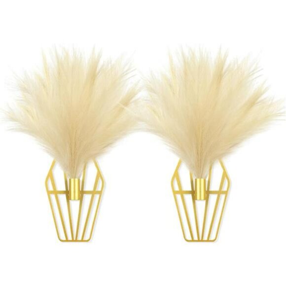 Boho Gold Wall Decor Set Metal Pampas Hanging Art for Bedroom Living Room - Picture 1 of 7
